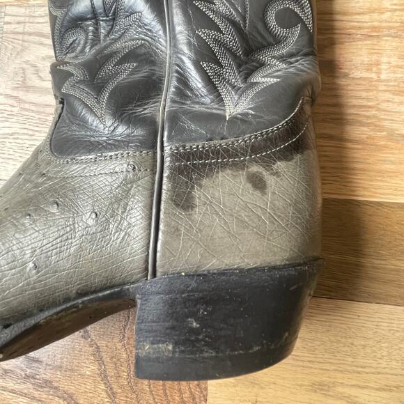 Justin V6005 Gray Ostrich Leather Black Western Cowboy Boots 8.5
